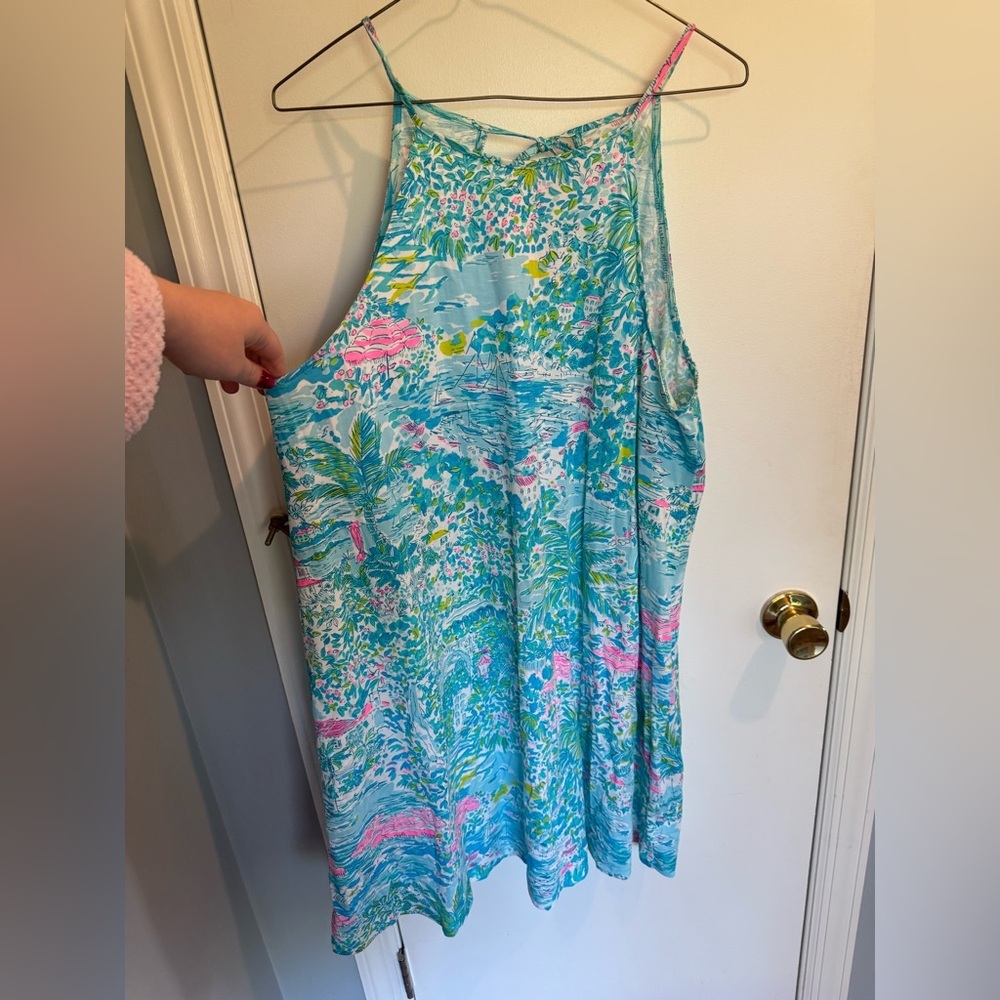 Lilly Pulitzer Blue and Pink Tassel Dress, 100% Pima Cotton - Picture 4 of 7